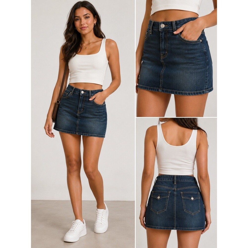 Daisy Fuentes Women's Denim Mini Skirt – Dark Wash  4